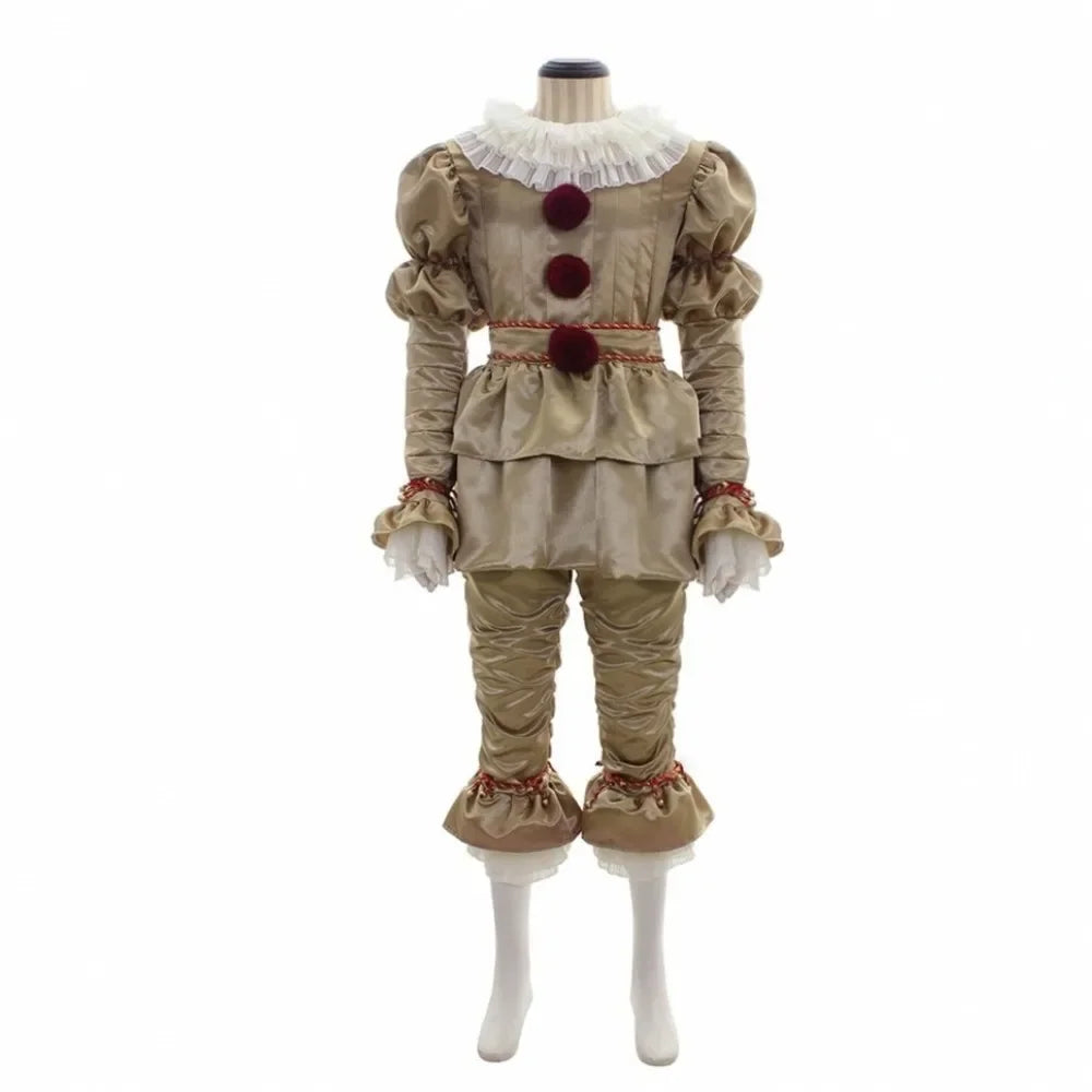 New Halloween Adult Men Pennywise Clown Cosplay Costume Carnival Party Boys Girls Stage Performance Villain Vintage Clothing Set