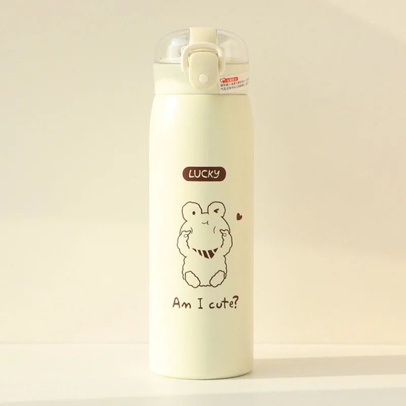 350ml/500ml Cartoon Stainless Steel Thermal Flask With Straw Portable Kids Cute Thermal Water Bottle