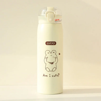 350ml/500ml Cartoon Stainless Steel Thermal Flask With Straw Portable Kids Cute Thermal Water Bottle