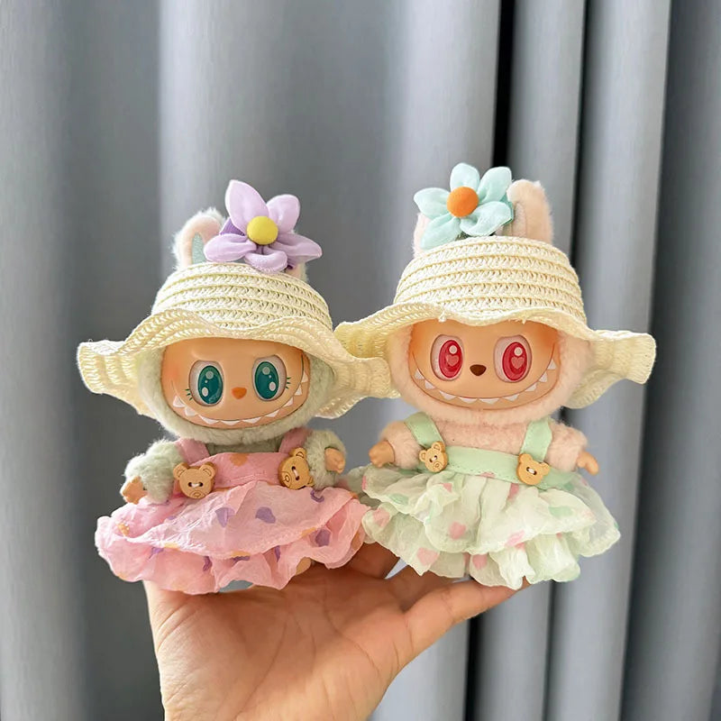 Luxury Plush Wedding Dress Dolls Clothes for Labubu I II Korea Style Fluffy Romantic Wedding Dress Flower Hat Suit for Ladbubu