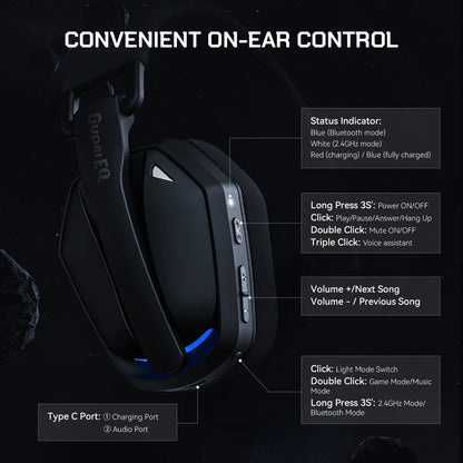 Oneodio G19BT 2.4G Wireless Gaming Headset With Mic USB/type C Transmitter Over-Ear RGB Headphones for PS5/PS4/PC /phone