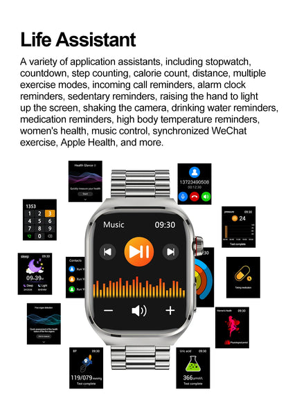 2025 New ECG+PPG Accurate Measure Heart Rate Smart Watch Men Blood Pressure Lipids Uric Acid Bluetooth Call Health Smartwatches