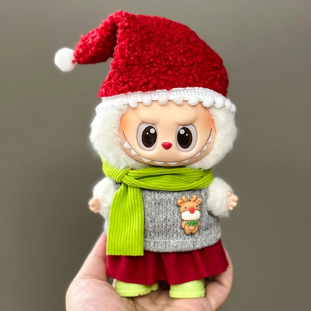 17cm Mini Plush Doll'S Clothes Outfit Accessories For Korea Kpop Labubu V1 V2 V3 Christmas onesie hat set Clothing