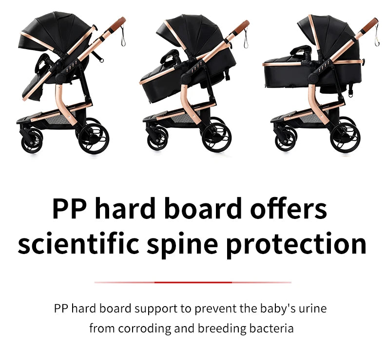 Lightweight Baby Stroller 3 in 1 Stroller PU Leather Stroller for Newborn Baby Car Seat Portable Baby Cart Pram High Landscape