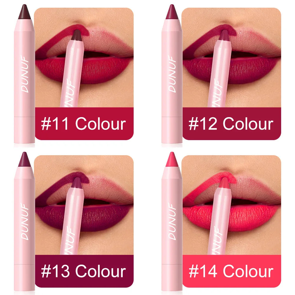 18-Colors Lipstick Pencil Waterproof Sexy Red Matte Contour Tint Lipstick Lasting Non-stick Cup Lipliner Pen Lip Makeup Cosmetic