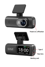 UHD 4K WiFi Dash Cam Dual Lens Driving Recorder Car DVR Optional 1080P Rear Lens Camera GPS 24H Parking Monitoring Black Box
