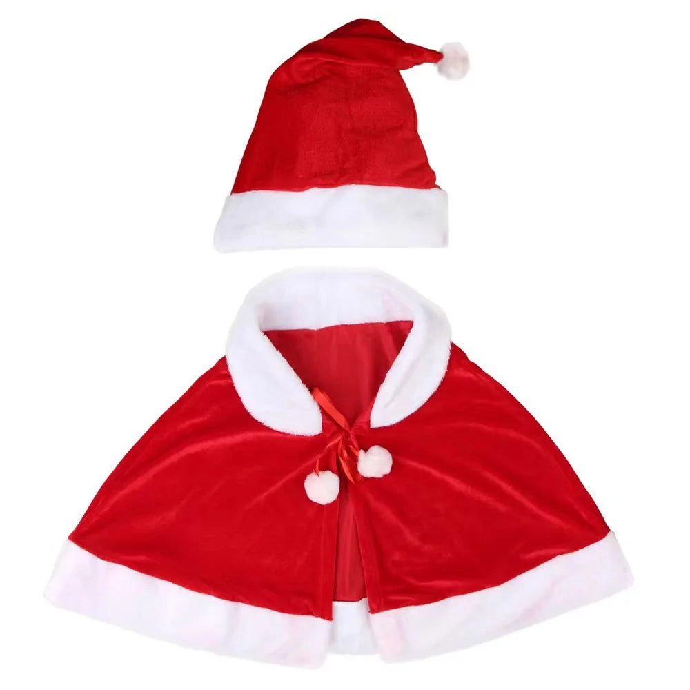Christmas Shawl Performance Clothing Santa Claus Christmas Cloak Children's and Adults Christmas Cloak Velvet Christmas Costume