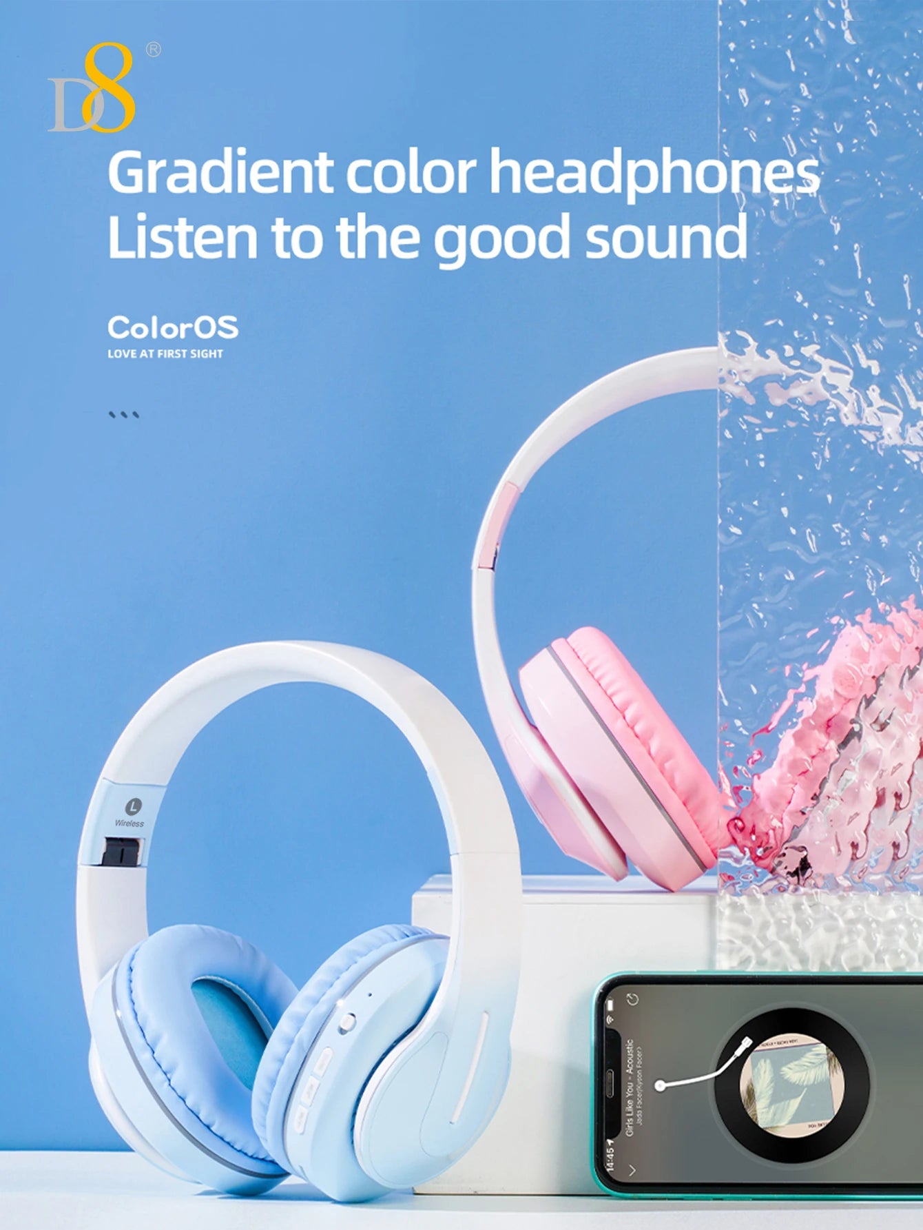 D8 Over Ear  Headphones,  Wireless and Wired Headset Built-in Microphone,  Micro SD Card Slot - (Stealth)  40H Playtime