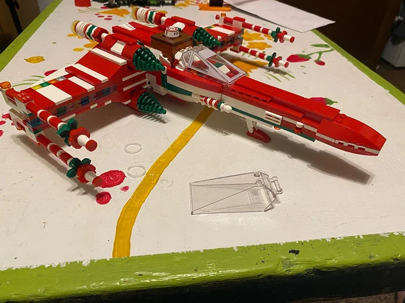 Bricklink MOC Ideas Space Wars Spaceship Wings Fighter Christmas Version 4002019 Aircraft Building Blocks Toys For Children Gift