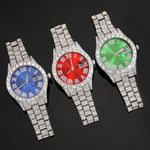 3pcs Men's Silver Watch Set Hip-hop Punk Inlay Diamond Watch+Cuban Chain+Bracelet Comes With Strap Adjuster Stylish Jewelry Gift