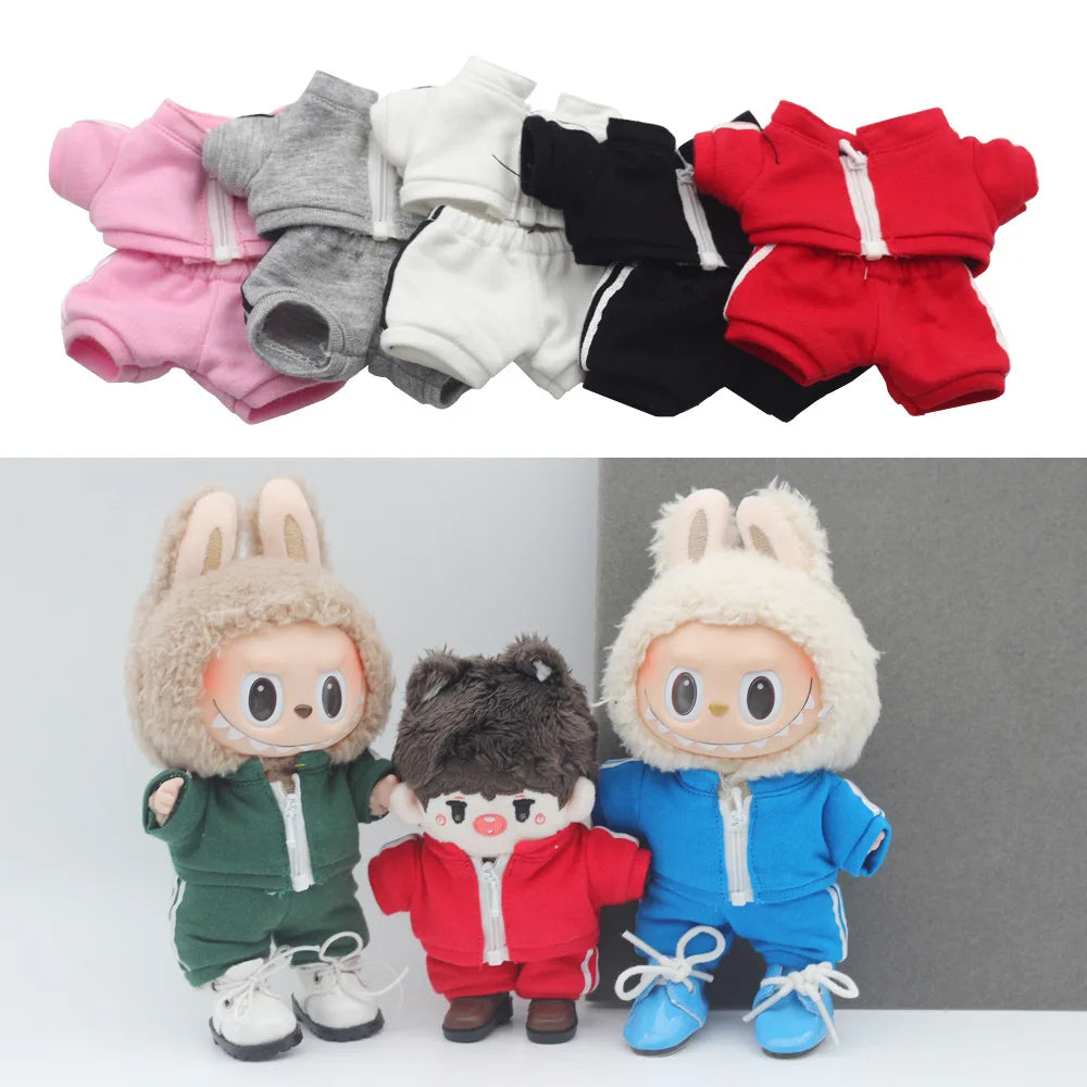 17cm Labubu Doll Clothes Set Solid Color Hoodie Sweatshirt and Pants Outfit for DIY Doll Dressing Gift for Toy Collectors