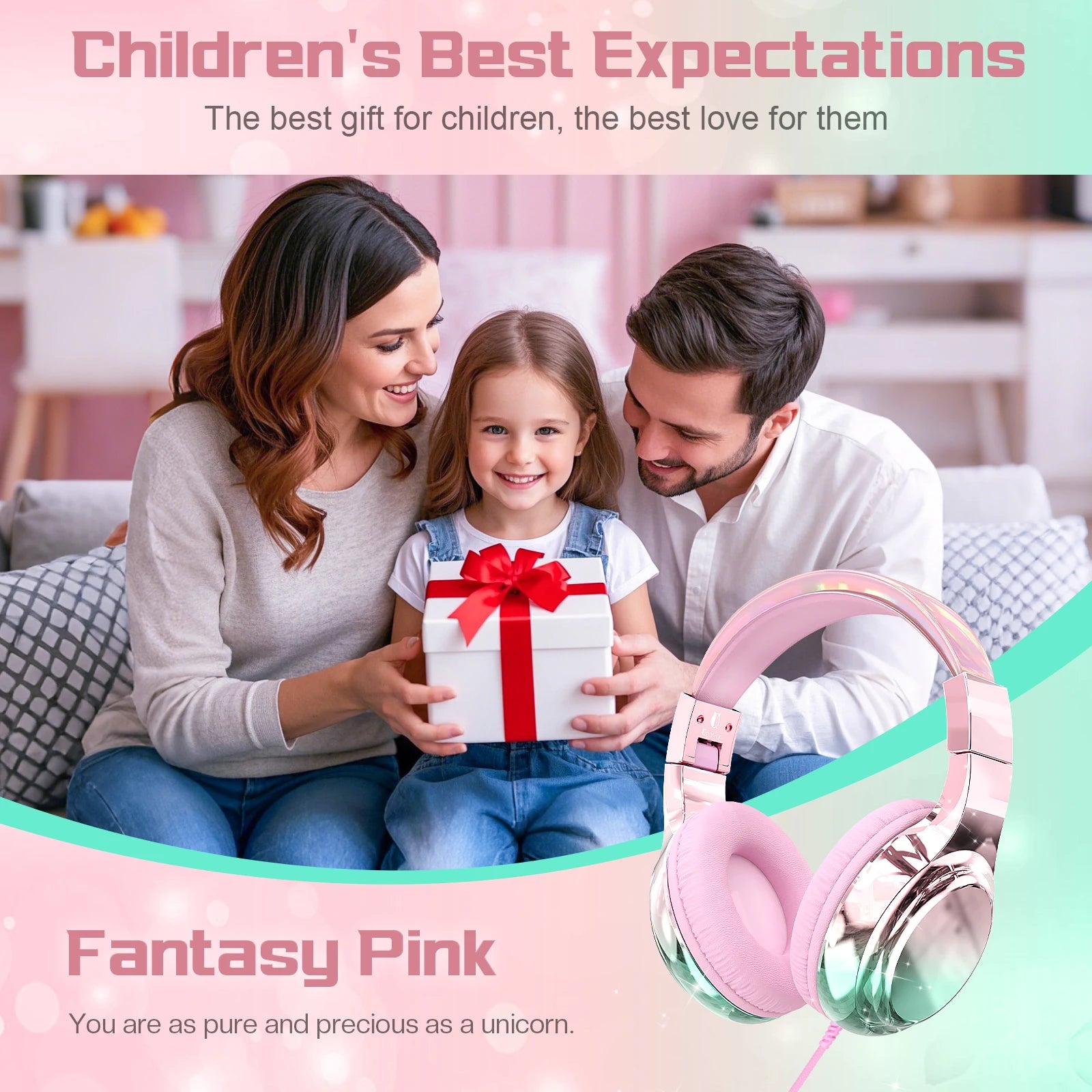 Wired Kids Headphones for School 85/94dB Volume limited Over Ear Headphones for Kids Girls Foldable Gaming Headset with Mic