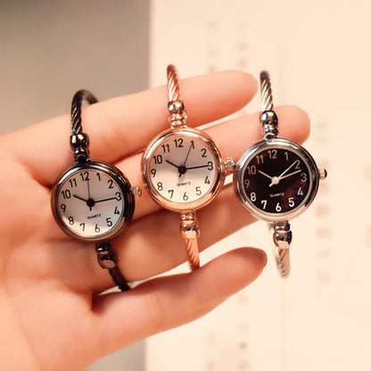 YIKAZE Small Gold Bangle Bracelet Luxury Watch Stainless Steel Retro Ladies Quartz Wristwatch Fashion Casual Thin Chain Watches