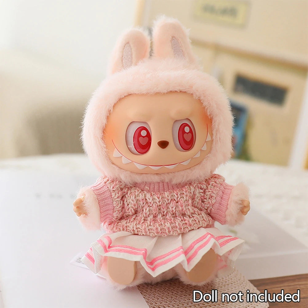 Mini Doll'S Clothes Outfit Accessories for 15-17cm Ropa Labubu & 10cm Cotton Doll Love Hoodie Pink Yarn Skirt Clothing no doll