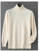 Men's 100% Pure Wool Pullover Sweater For Autumn Winter High Collar Knitted Long Sleeved Loose Solid Color Casual Simple Warmtop