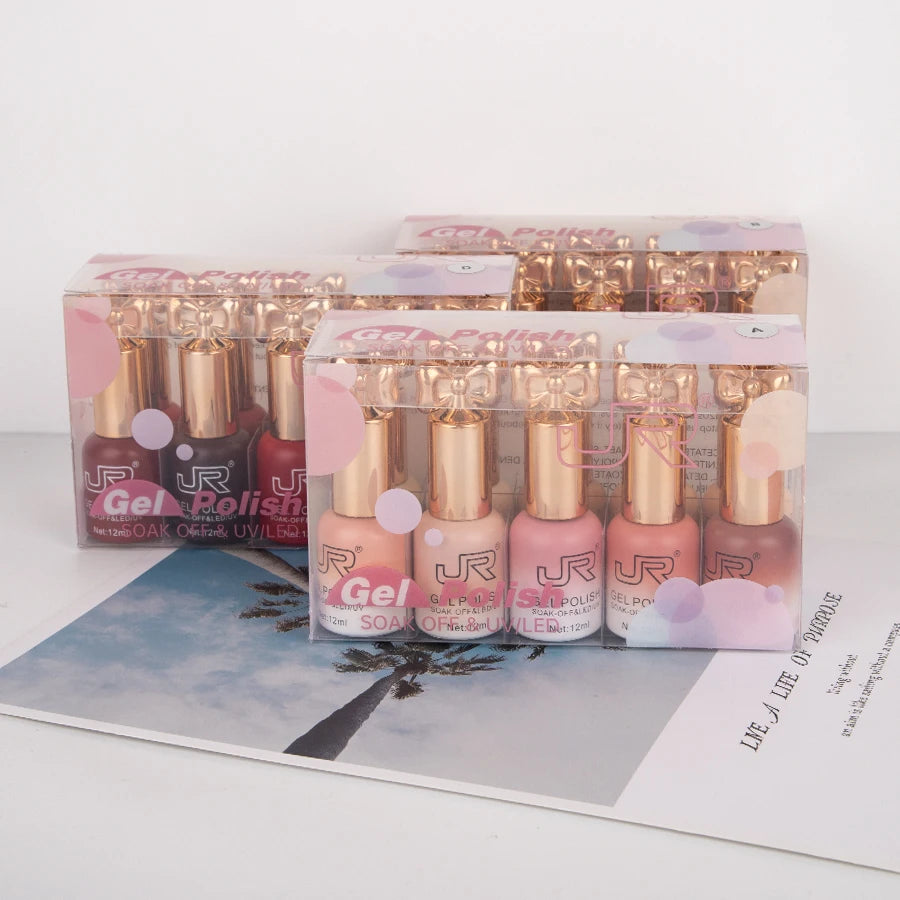 JR10pcs 12ml gel nail polish set Including Red Pink Nude Gel Polish Kit UV LED Soak Off Polish Home DIY top coat base coat gifts