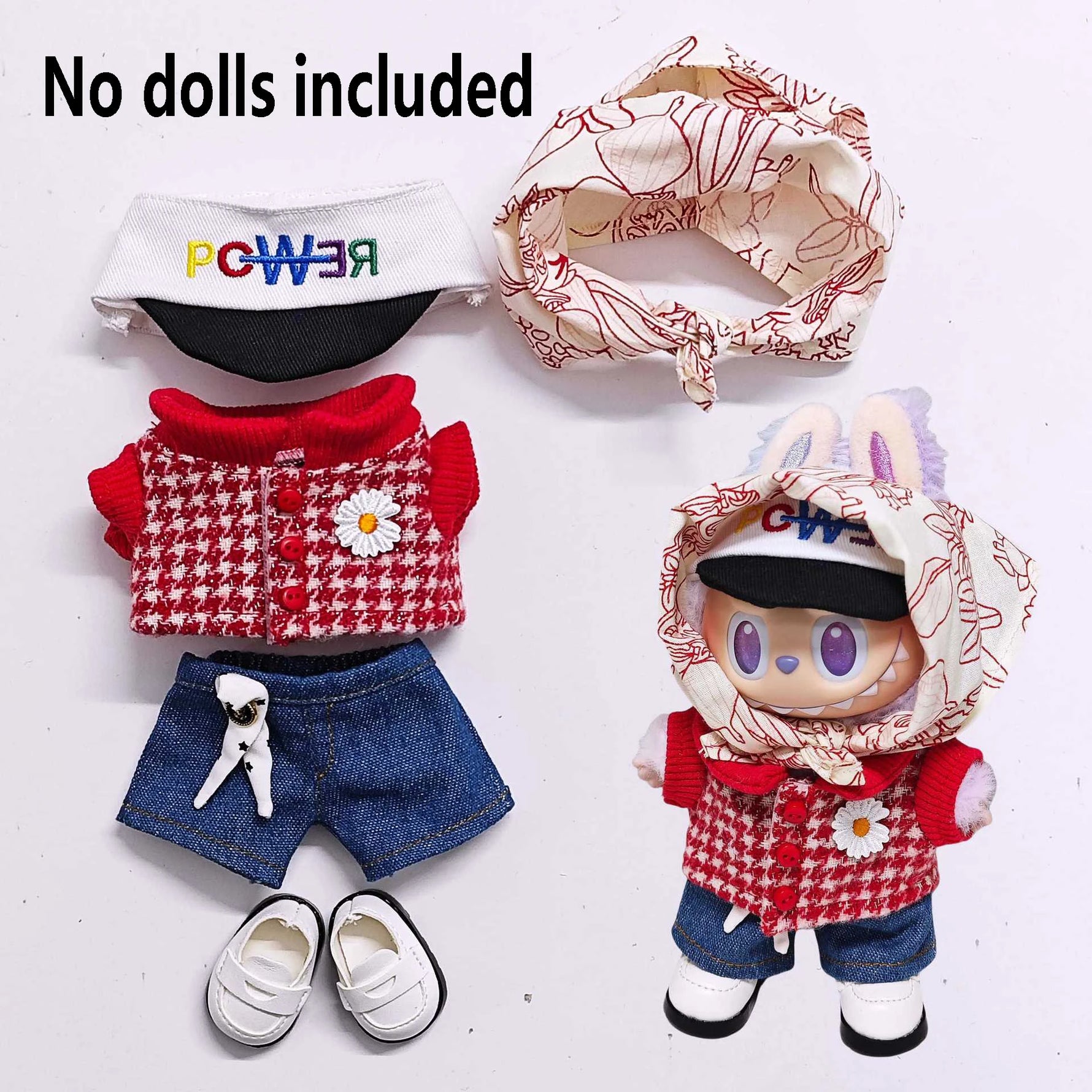 For Labubu Selects 15cm / 17cm Red GD Clothes, Jeans Set, Labubu Universal Clothing