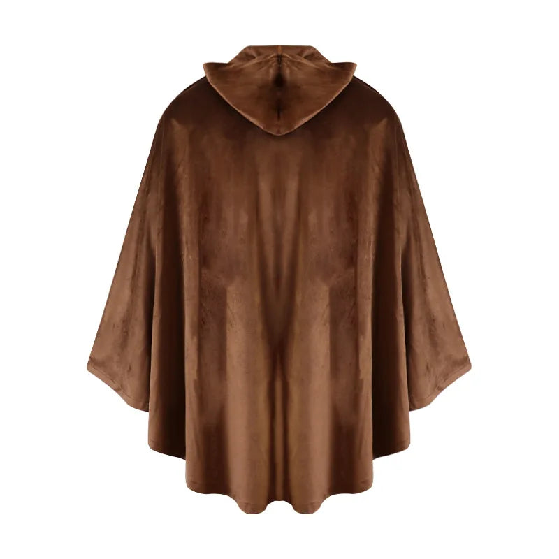 Men's Velvet Cloak with Hood, Renaissance Medieval Hooded Cloak for Women, Halloween Hood Cape with Metal Loop Clasp