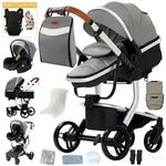 Lightweight Baby Stroller 3 in 1 Stroller PU Leather Stroller for Newborn Baby Car Seat Portable Baby Cart Pram High Landscape