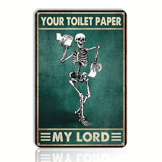 Funny Toilet Bathroom Decor, Skeleton Skull Reading Newspapers Sign, Retro Metal Tin Sign, Vintage Bar Wall Decor Metal Poster