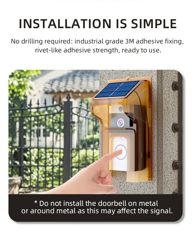 Smart Visual Doorbell with Solar Panel, Anti-Explosion Design, Real-Time Monitoring, Voice Distortion, Waterproof Cover