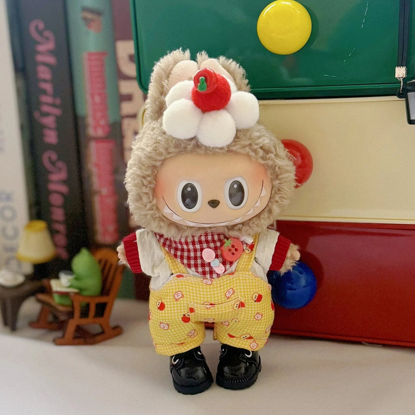 Doll Clothes For LABUBU Frog Set Jumpsuit Kawaii Fisherman Hat 2PCS/Pack Plush Cotton Doll Dress Up Game Decoration