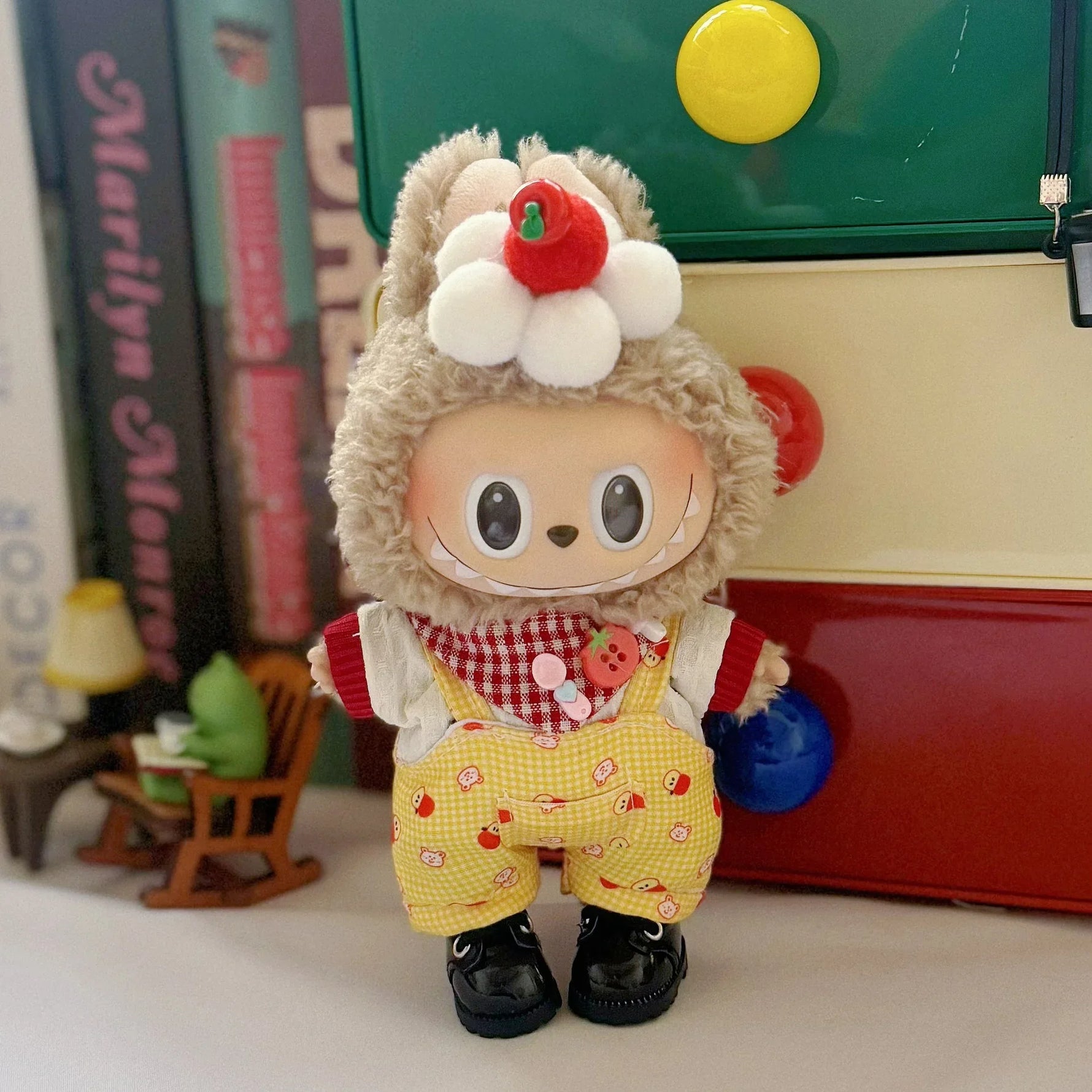 Doll Clothes For LABUBU Frog Set Jumpsuit Kawaii Fisherman Hat 2PCS/Pack Plush Cotton Doll Dress Up Game Decoration