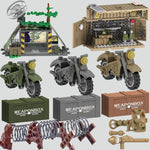 MOC WW2 Military War Weapon Soldier Accessories Building Blocks Roadblock Motorcycle Weapon case container Weapon Bag Brick Toy