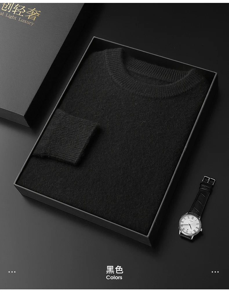 Men 100% Cashmere Thick Sweaters High Stretch Knitted Pullovers  2023 Winter Office Male Fashion  Loose Casual Tops DX01