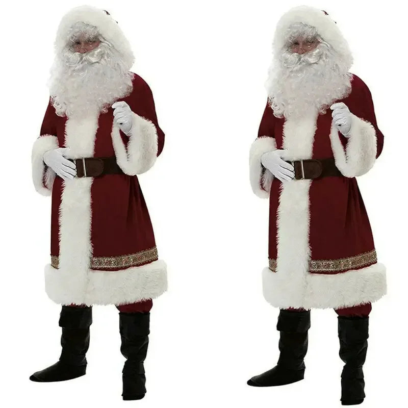 Deluxe Santa Costume Cosplay Fancy Dress Man Suit Adult