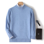 100% Pure Wool Sweater For Men, Half High Neck Knitted Pullover, Long Sleeved Casual Autumn Winter Thick High-End Sweater Warmth