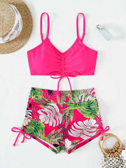 2025 High Waist Drawstring Front Bikini Set – Women's Swimsuit Swimwear Beachwear