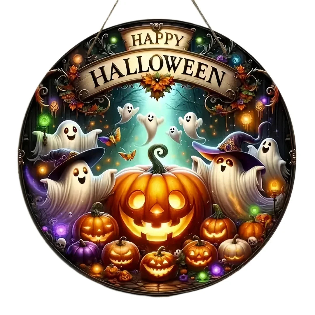 2D Retro Halloween Pumpkin Circular Wooden Sign, Suitable for Home, Caf É, Bar, Porch, Yard, Party, Holiday Decoration, Gifts