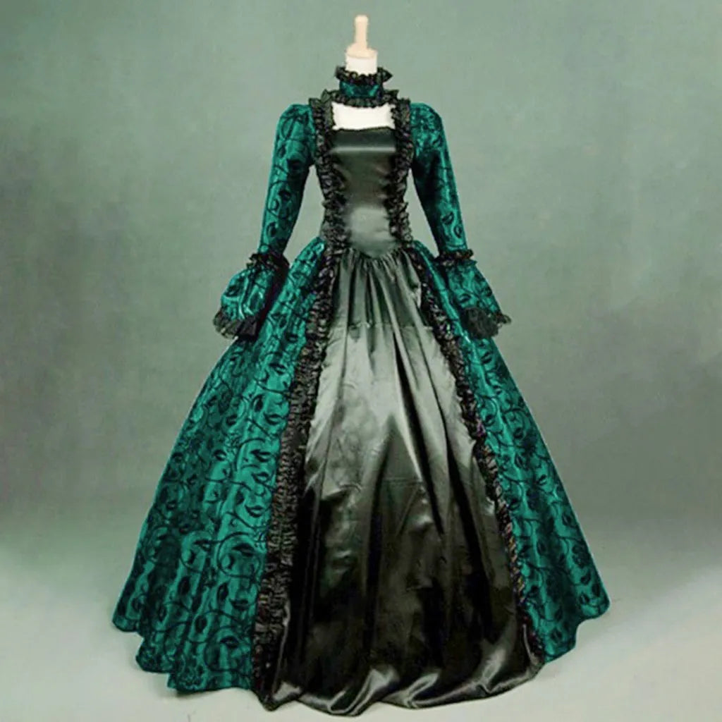 Women Vintage Exquisite Dress Gothic Retro Floral Print Ball Gowns Dress Medieval Renaissance Court Dress Halloween Costume