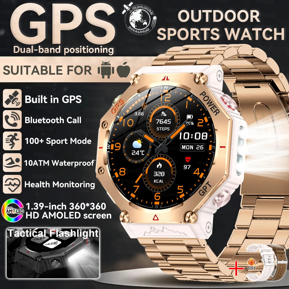 2025 New T-Rex 3 Ultra GPS Men SmartWatch 10ATM Waterproof Built-in Dual-band GNSS Compass Military Sport Flashlight Smart Watch