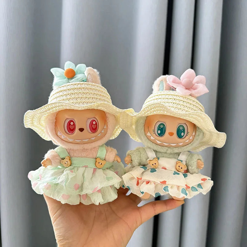 Luxury Plush Wedding Dress Dolls Clothes for Labubu I II Korea Style Fluffy Romantic Wedding Dress Flower Hat Suit for Ladbubu