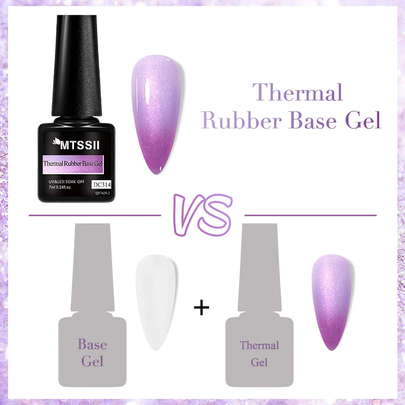 Mtssii 7ml Changing AurorasThermal Rubber Base Gel Nail Polish Nude Purple Glitter Sparking Long Lasting Manicure Art Varnish