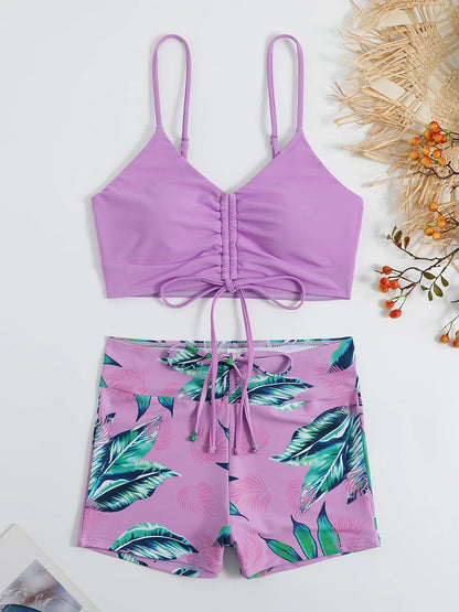 2025 High Waist Drawstring Front Bikini Set – Women's Swimsuit Swimwear Beachwear