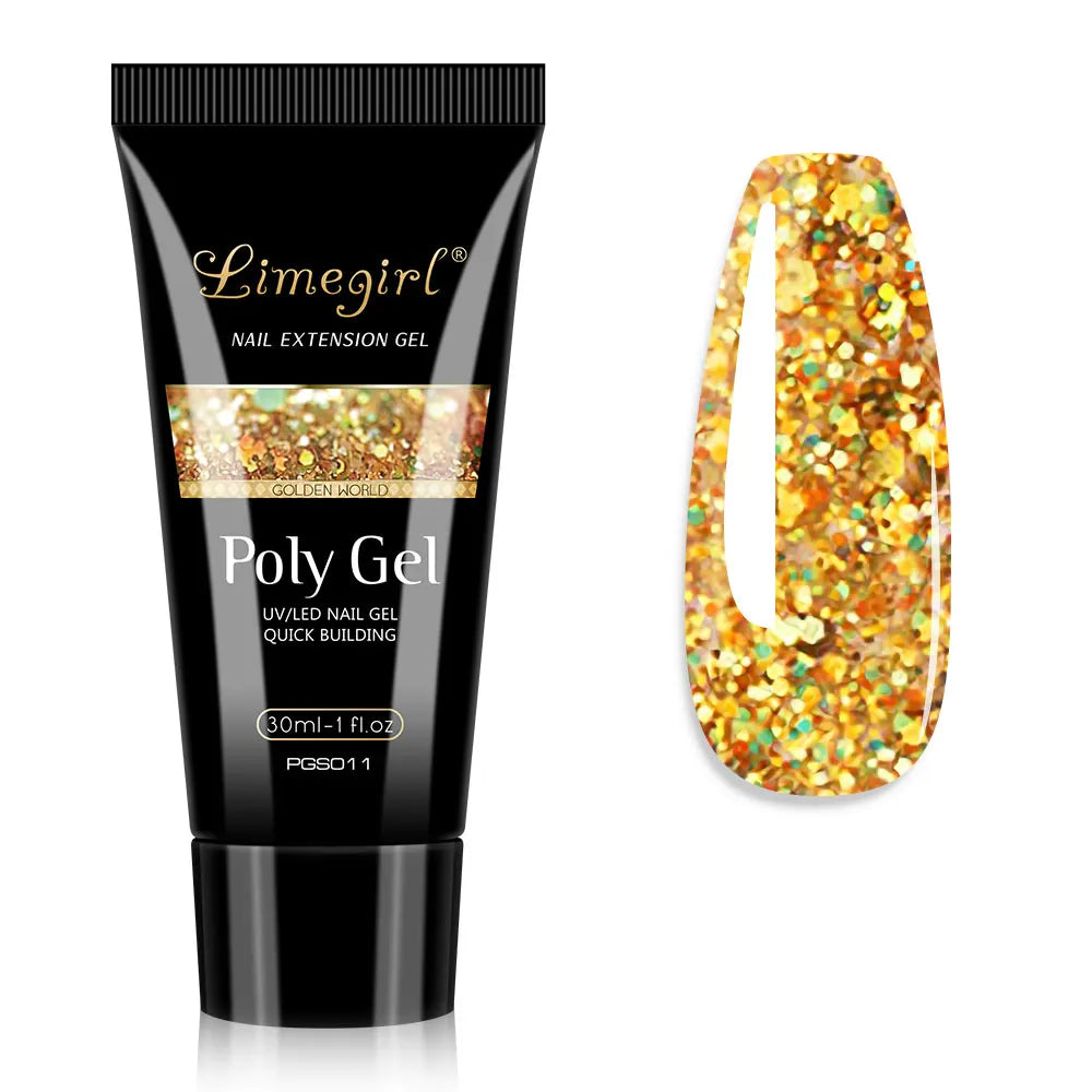 LIMEGIRL 30ml Nail Extension Gel Glitter Soak Off Nail Acrylic Crystal Build Poly UV Gel for Nails Quick Extension Manicure Glue