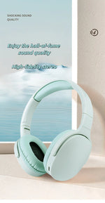 Fashionable Bluetooth wireless headphones, over-ear, deep bass, sports stereo, high fidelity, long battery life, universal