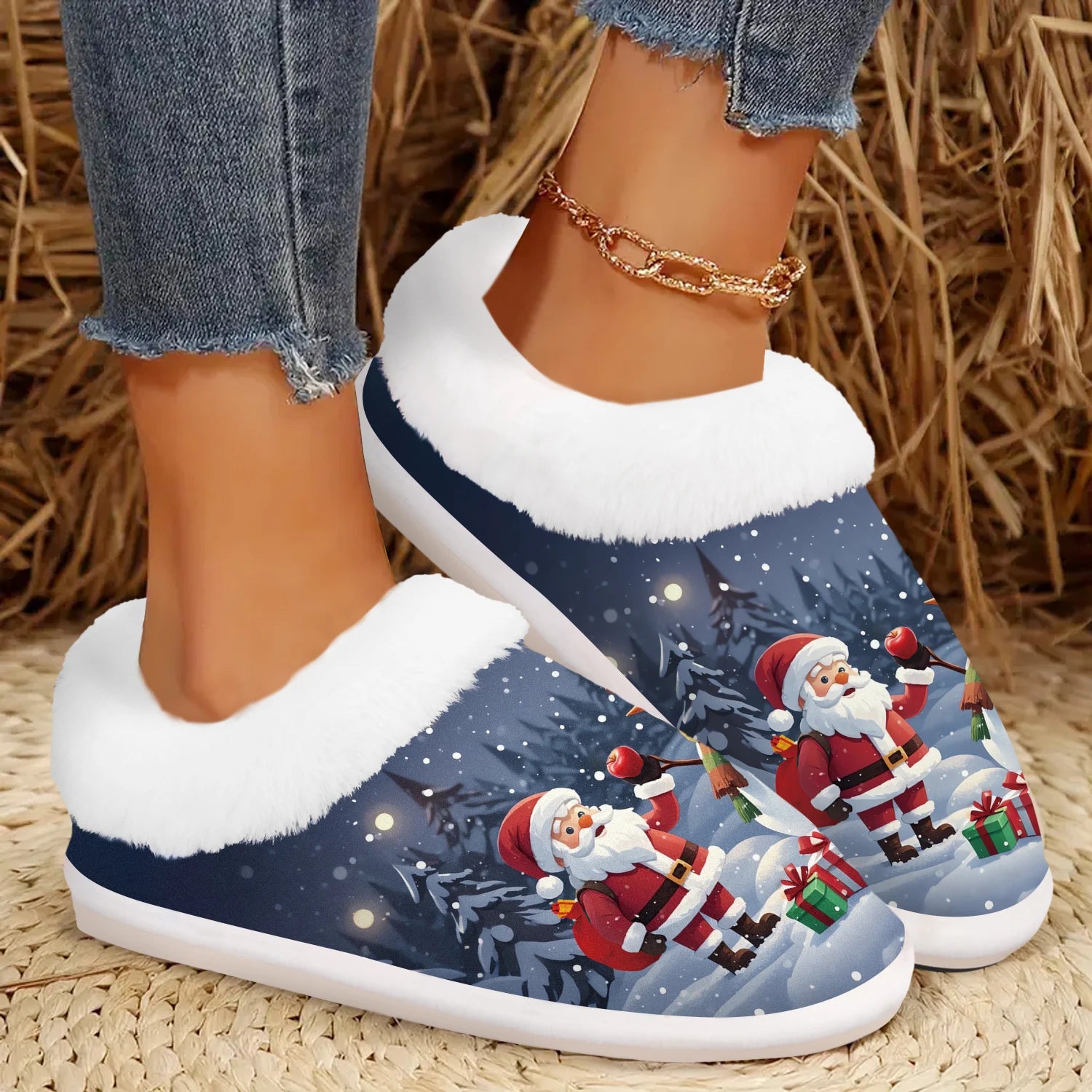 Christmas Present, Cute Santa Claus&Snowman Indoor/Outdoor Slippers, Soft House slippers,Warm Bedroom Slippers