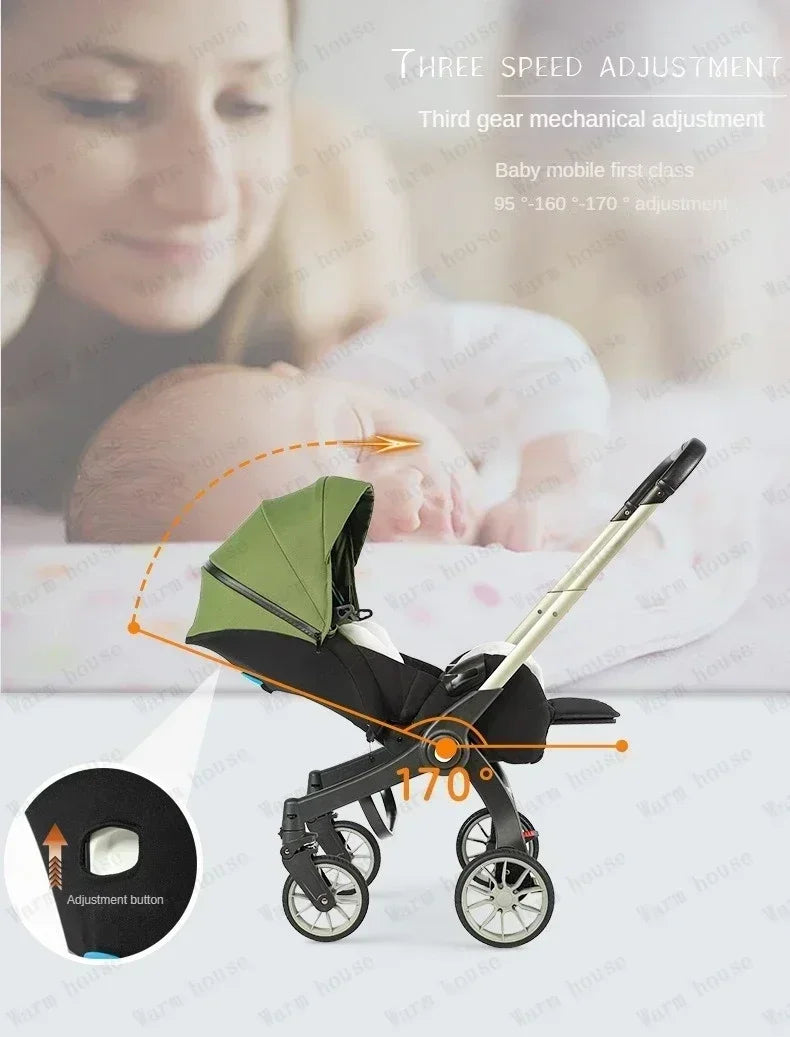 EU in Stock 4In1 Baby Stroller, Multifunctional Stroller Foldable with Car Seat Baby Car Carriage Portable Baby Stroller 3in1
