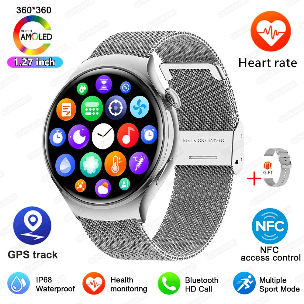 GUHUAVMI Smart Watch Women GPS Trajectory Heart Rate Blood Pressure NFC Bluetooth Call 1.27inch AMLOED Smartwatches Ladies