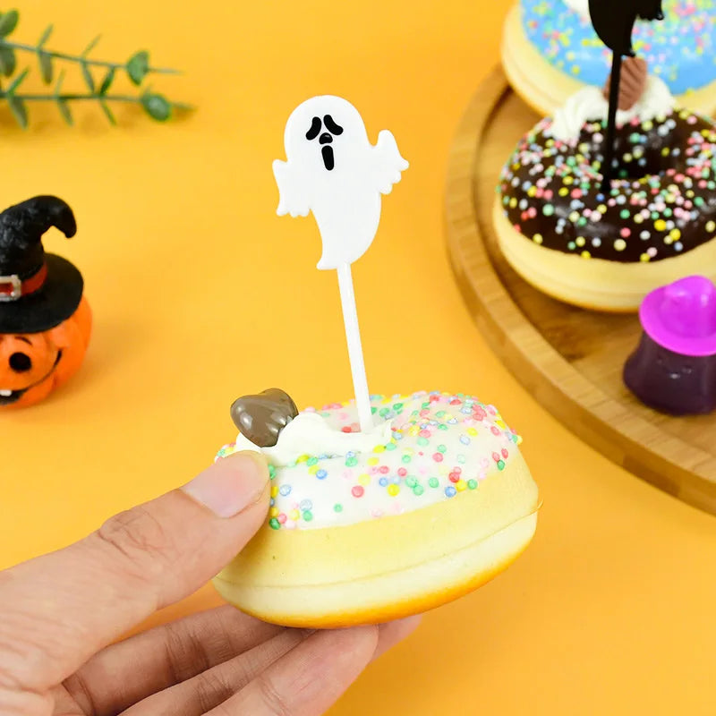 20/50Pcs Halloween Toothpicks DIY Cupcake Topper Pumpkin Ghost Dessert Fruit Picks Sticks Halloween Party Decoration Supplies