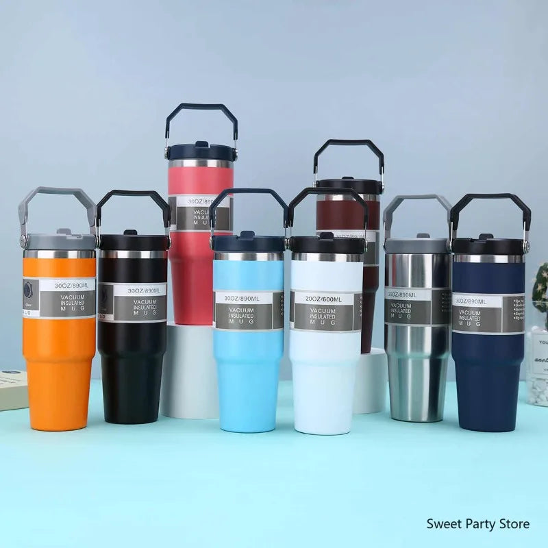 20oz/30oz Stainless Steel Thermos Mug With Straw Keeps Cold and Heat Thermal Mug Tumbler Outdoor Sports Thermal Water Bottle