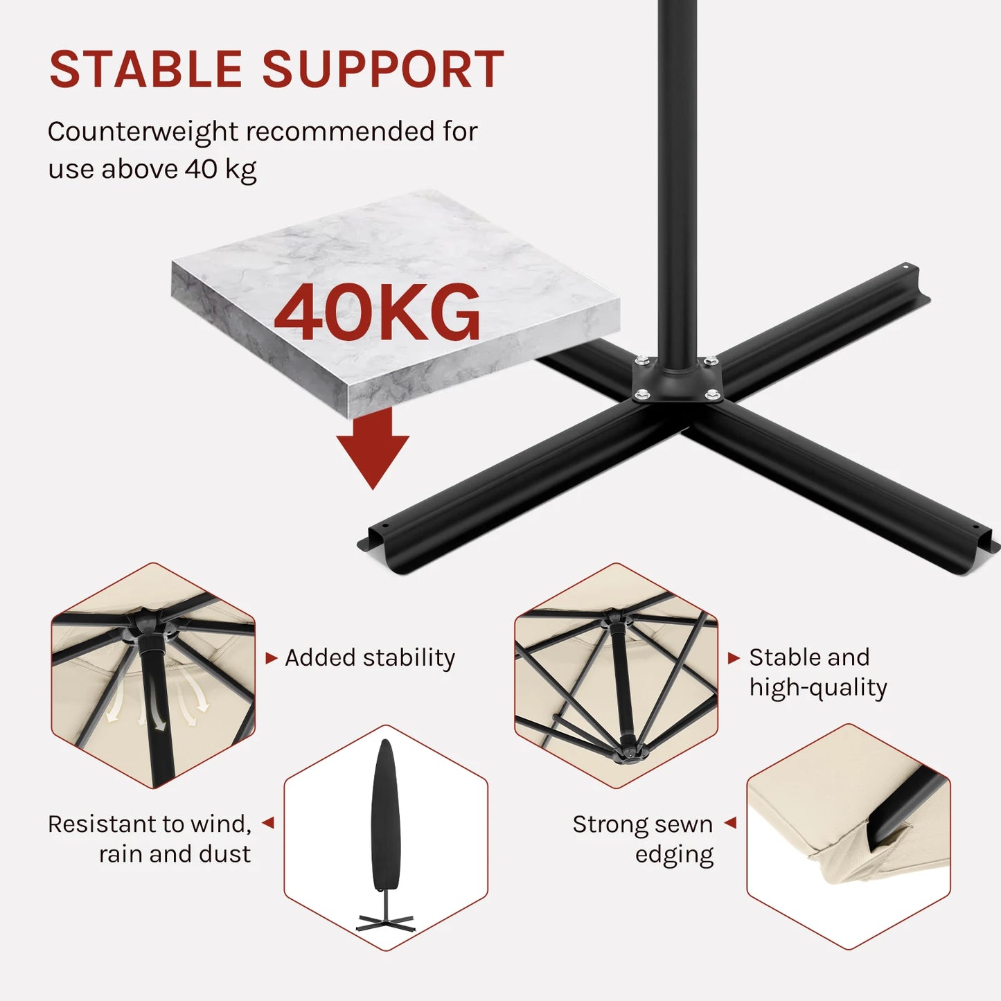 Kantelbare parasol met zwengel voor de tuin