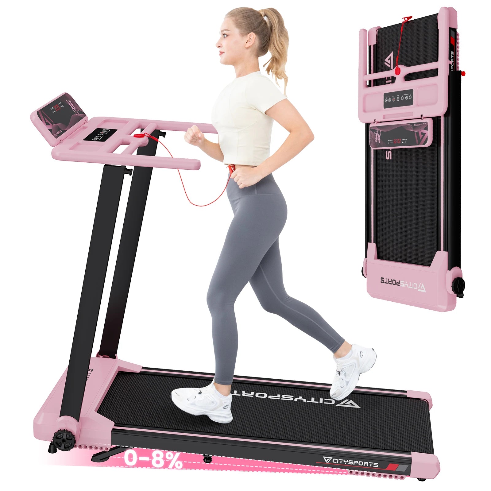 CITYSPORTS PRO Electric Folding Treadmill with Incline - 12 km/h Max Speed, Smart App Control, LED Display