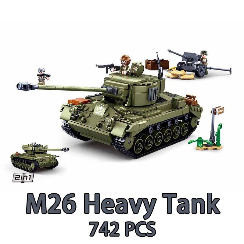 Military ww2 Cannon Assault Armored Vehicle Battle Tank Car Truck Army Weapon Building Blocks Sets Model King Kids Toys Gift