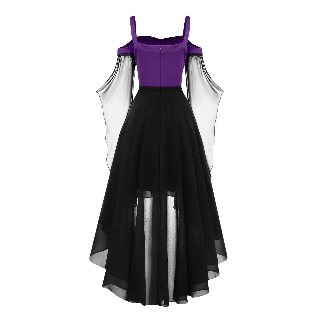 Halloween Witch Cosplay Costumes Women Casual Plus Size Cold Shoulder Dress Solid Color Chiffon Butterfly Sleeve Gothic Dress