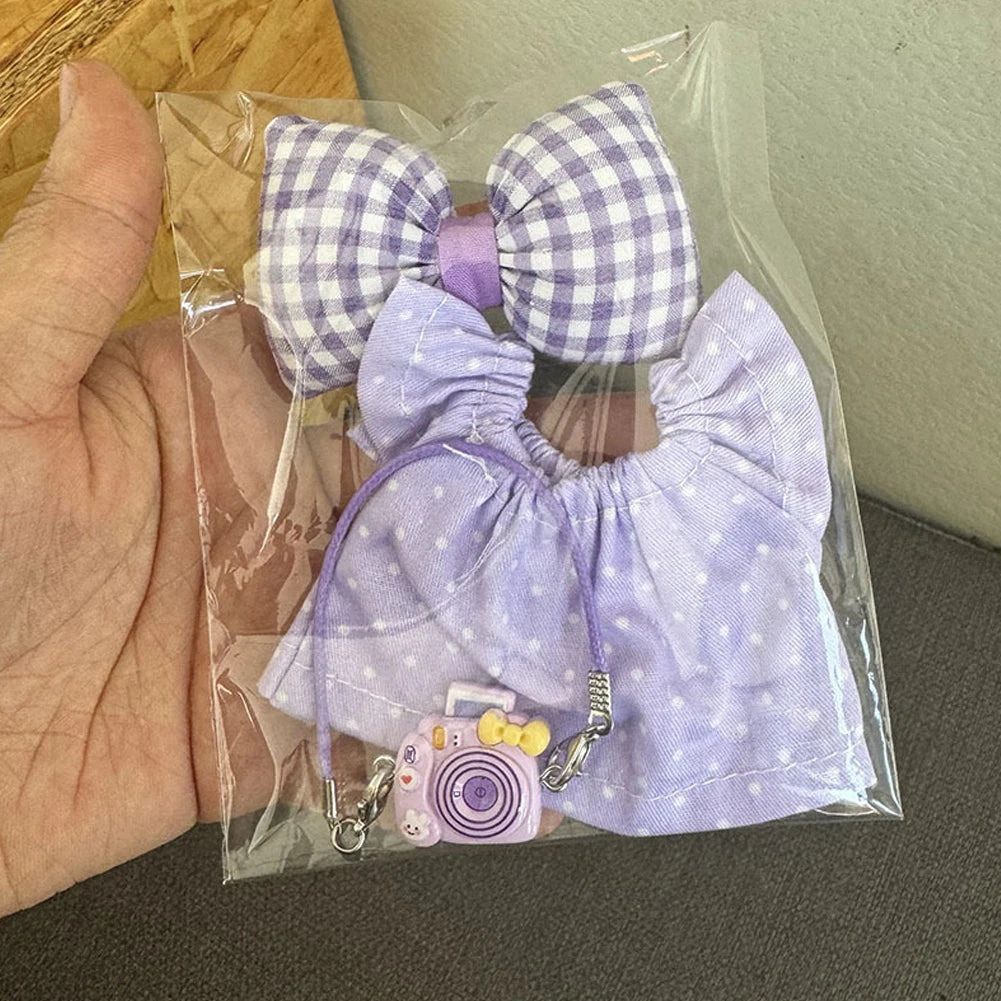 For Korea Kpop Exo Labubu Idol Dolls Jean Dress Big Bowknot Doll Clothes Kids Gift 15-17cm Cute Mini Clothes Doll Accessories